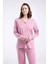 8986 Kadın Gül Kurusu Uzun Kollu Önden Düğmeli Biyeli Gömlek Pijama Takımı 3