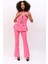Kemerli Klasik Yelek & Ispanyol Paça Pantolon Takım-Pembe 2