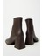 Kadın Kahverengi Cilt Bot & Bootie Küt Burun Topuklu Fermuarlı Şık 4