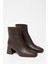 Kadın Kahverengi Cilt Bot & Bootie Küt Burun Topuklu Fermuarlı Şık 5
