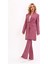 Kendinden Dik Yakalı Tek Düğmeli Uzun Ceket & Ispanyol Paça Pantolon-Rose 1