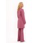 Kendinden Dik Yakalı Tek Düğmeli Uzun Ceket & Ispanyol Paça Pantolon-Rose 3