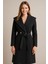 Kadın Siyah Kuşaklı Geniş Yaka Kaşe Kaban 1