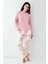 9055 Kadın Gül Kurusu Uzun Kollu Yarım Pat Pijama Takımı 1
