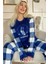 Lacivert Wishes Desenli Kadın Peluş Pijama Takımı 1