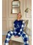 Lacivert Wishes Desenli Kadın Peluş Pijama Takımı 3