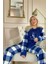 Lacivert Wishes Desenli Kadın Peluş Pijama Takımı 4