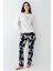 9106 Kadın Beyaz Uzun Kollu Yuvarlak Yaka Pijama Takımı 2