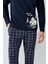 Erkek Aile %100 Pamuk 4 Mevsim Bisiklet Yaka Uzun Kollu Ekoseli Pijama Takım 5