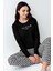9068 Kadın Siyah Uzun Kollu Yuvarlak Yaka Pijama Takımı 1
