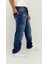 Edna Baggy Denim Koyu Mavi Lazer Detaylı Jean Pantolon 2