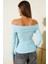 Madonna Yaka Düğmeli Bluz Mavi 2