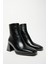 Kadın Siyah Rugan Bot & Bootie Küt Burun Topuklu Fermuarlı Şık 1