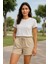 Krem Regular Bağcıklı Kadın Short 4