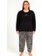 Kadın 08048 Büyük Beden Leopar Desen Pijama Takımı Siyah 1