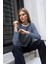 Kadın Bisiklet Yaka Çizgili Sweatshirt Lacivert - MS0001300 1