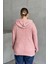 Büyük Beden Uzun Kollu Kapüşonlu Yanları Cepli Ince Örme Sweatshirt 300373 7