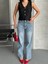 Palazzo Straight Kar Yıkama Jeans Pantolon Mavi 6