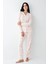 9064 Kadın Toz Pembe Uzun Kollu Önden Düğmeli Gömlek Pijama Takımı 2