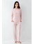 9086B Kadın Pembe Uzun Kollu Yarım Pat Battal Pijama Takımı 2