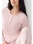 9086B Kadın Pembe Uzun Kollu Yarım Pat Battal Pijama Takımı 3