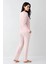 9086B Kadın Pembe Uzun Kollu Yarım Pat Battal Pijama Takımı 4