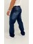 Edna Baggy Denim Koyu Mavi Lazer Detaylı Jean Pantolon 3
