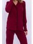7717 Kadın Bordo Uzun Kollu Önden Düğmeli Biyeli Gömlek Pijama Takımı 3