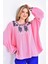 Kadın Bluz Yuvarlak Yaka Yaka ve Bilek Işlemeli Bluz Kadın Bluz Pembe - 33032 2