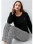 9069B Kadın Siyah Uzun Kollu Yarım Pat Pijama Takımı 1
