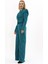 Drape Ceket & Yüksek Bel Bol Paça Pantolon Takım-Petrol 2