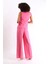 Boydan Düğmeli Yelek & Yüksek Bel Bol Paça Pantolon Takım-Pembe 4