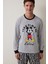 Gri Melanj Erkek Mickey Mouse Uzun Kollu Pijama Takımı 2