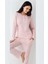 9080 Kadın Pembe Uzun Kollu Yarım Pat Pijama Takımı 1