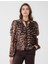 Acı Kahve Leopar Desenli V Yaka Uzun Kollu Şifon Gömlek 1