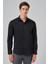Erkek Siyah Basic Düz Desen Italyan Yaka Slim Fit Gömlek 1