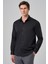 Erkek Siyah Basic Düz Desen Italyan Yaka Slim Fit Gömlek 3