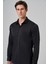Erkek Siyah Basic Düz Desen Italyan Yaka Slim Fit Gömlek 4