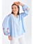 Kadın Bluz Omuz ve Kolları Işlemeli Büzgülü Kadın Bluz Bebe Mavi - 33035 1