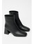 Kadın Siyah Cilt Bot & Bootie Küt Burun Topuklu Fermuarlı Şık 5