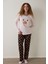 Balkabağı Desenli Bisiklet Yaka Pamuklu Uzun Kollu Pijama Takımı 1