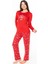 20151 Kadın Kırmızı Yuvarlak Yaka Uzun Kollu Pijama Takımı 1