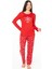 20151 Kadın Kırmızı Yuvarlak Yaka Uzun Kollu Pijama Takımı 2