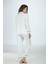 Ekru Penye Önden Düğmeli Pijama Takım 3