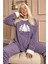 Lila Pine Tree Desenli Kadın Peluş Pijama Takımı 1