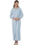 % 100 Pamuk Penye Işlemeli Yarım Patlı Düğmeli Kadın Uzun Kol Klasik Anne Mavi Gecelik DYP1001 1