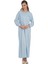 % 100 Pamuk Penye Işlemeli Yarım Patlı Düğmeli Kadın Uzun Kol Klasik Anne Mavi Gecelik DYP1001 3