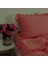 %100 Pamuklu Fırfırlı Fuşya 200X220+2*(50X70) Çift Kişilik Nevresim ve Yastık Kılıfı Seti 2