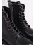 Pamela Bağcıklı Fermuarlı Ortopedik Taban Taşlı Kadın Bot Cst - Siyah 5