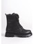 Pamela Bağcıklı Fermuarlı Ortopedik Taban Taşlı Kadın Bot Cst - Siyah 6